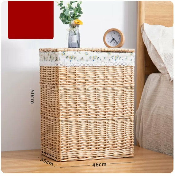 New fabric rattan storage basket shelf storage rack [natural green floral lining large size]