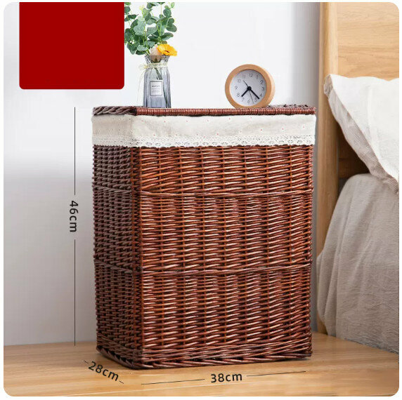 New Fabric Rattan Storage Basket Shelf Storage Rack [Red Brown Snowflake Lined No. 2]