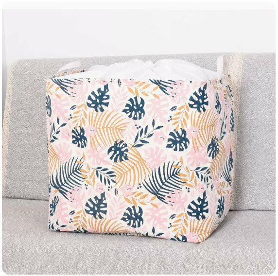 New Fabric Storage Basket Storage Basket Dirty Clothes Basket Laundry Basket [Pink Leaves] [40cm*30cm*35cm]