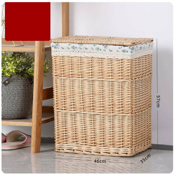 New fabric rattan storage basket shelf storage rack [natural green floral lining extra large]
