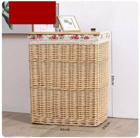 New fabric rattan storage basket shelf storage rack [natural color rose lined large size]