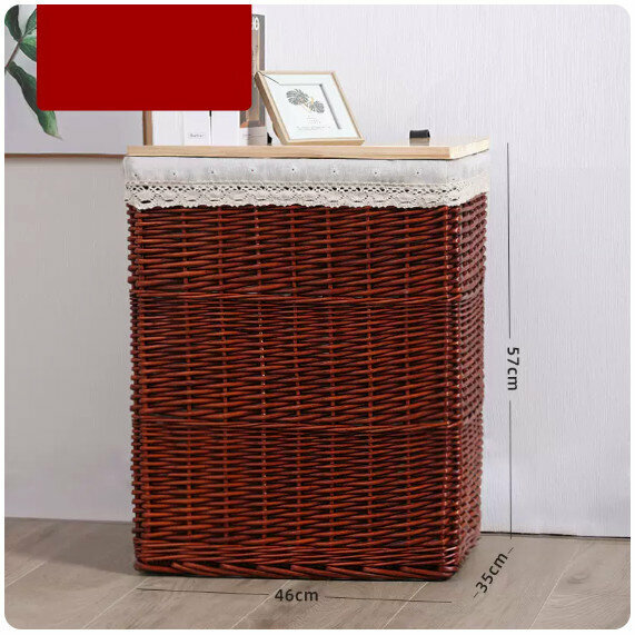 New fabric rattan storage basket shelf storage rack [red brown snowflake lined extra large]