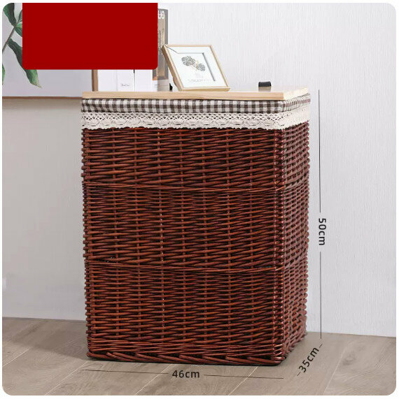 New fabric rattan storage basket, shelf, storage rack [brown coffee grid lined large size]