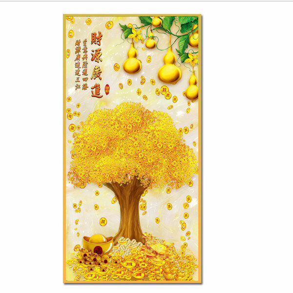 新款中式玄關裝飾畫【金葫臨門（金色框）】尺寸【寬50*高100（推薦玄關牆面70cm以上 晶瓷面】