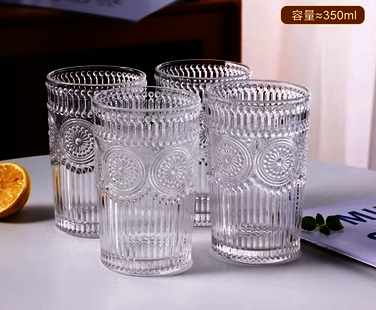新款太陽花玻璃水杯(規格:  太陽花高杯4只裝）