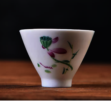 爆款白瓷鬥笠杯功夫小茶杯（荷花）6.8*5CM80ML