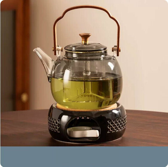 Popular candle tea-making set by the stove [Black "Linglong Drum-shaped" candle holder + candle spoon + Qinghui Duanqiao steaming and cooking dual-purpose lifting beam kettle]