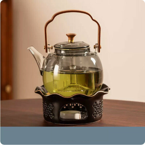 Hot-selling candle tea-making set by the stove [Black gold-painted "Linglong Lotus Leaf" candle holder + candle spoon + Qinghui Duanqiao steaming and cooking dual-purpose lifting beam kettle]