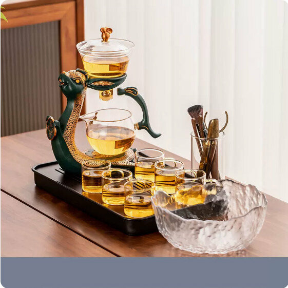 爆款家用玻璃茶具套裝【明《錢兔似錦》7件套+茶洗+茶道+大長方黑密胺盤】
