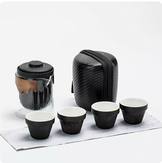 爆款戶外便攜式茶具套裝【雅黑《連理》一壺四杯】