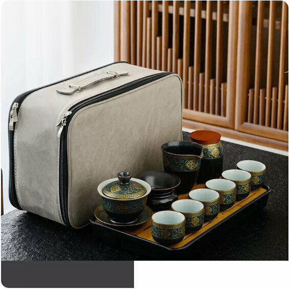 爆款戶外便攜式茶具套裝【暗香《蓋碗》12件套】