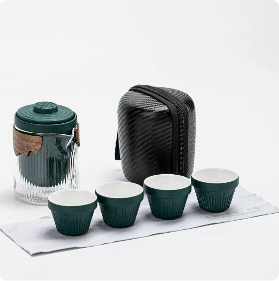 爆款戶外便攜式茶具套裝【墨綠《連理》一壺四杯】