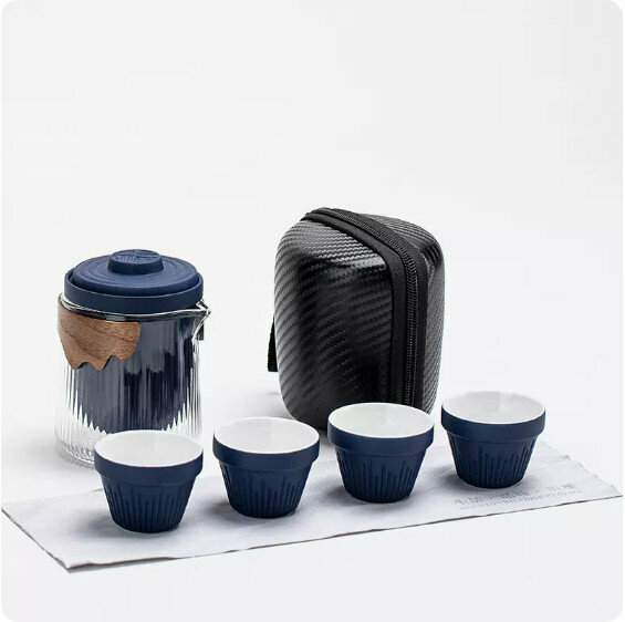爆款戶外便攜式茶具套裝【藏藍《連理》一壺四杯】