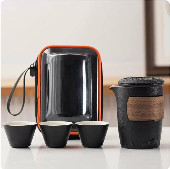 爆款戶外便攜式茶具套裝【黑陶《觀山》一壺三杯】