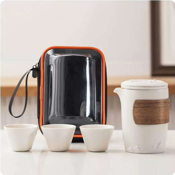 爆款戶外便攜式茶具套裝【白陶《觀山》一壺三杯】