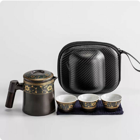爆款戶外便攜式茶具套裝【木把《幽香》一壺三杯】
