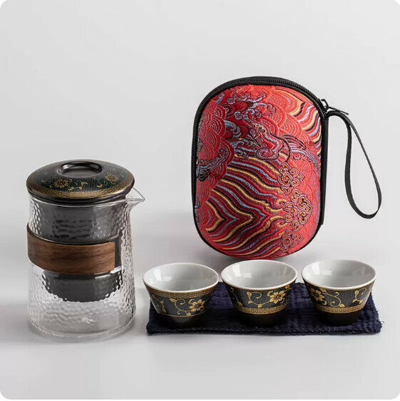 爆款戶外便攜式茶具套裝【玻璃《幽香》一壺三杯】