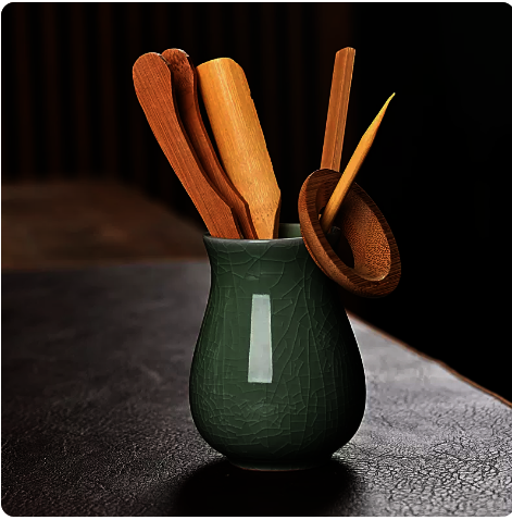 New Ceramic Tea Set Accessories Tea Ceremony Nanzhu Six Gentlemen Set (Geyao Green)