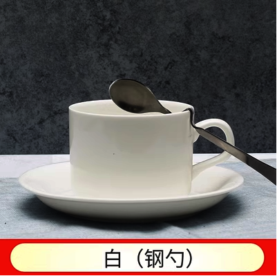 新款陶瓷咖啡杯碟勺(白色,鋼勺,150ML)