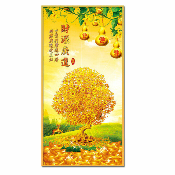 新款中式玄關裝飾畫【日進鬥金（金色框）】尺寸【寬80*高160（推薦玄關牆面110cm以上）晶瓷面】