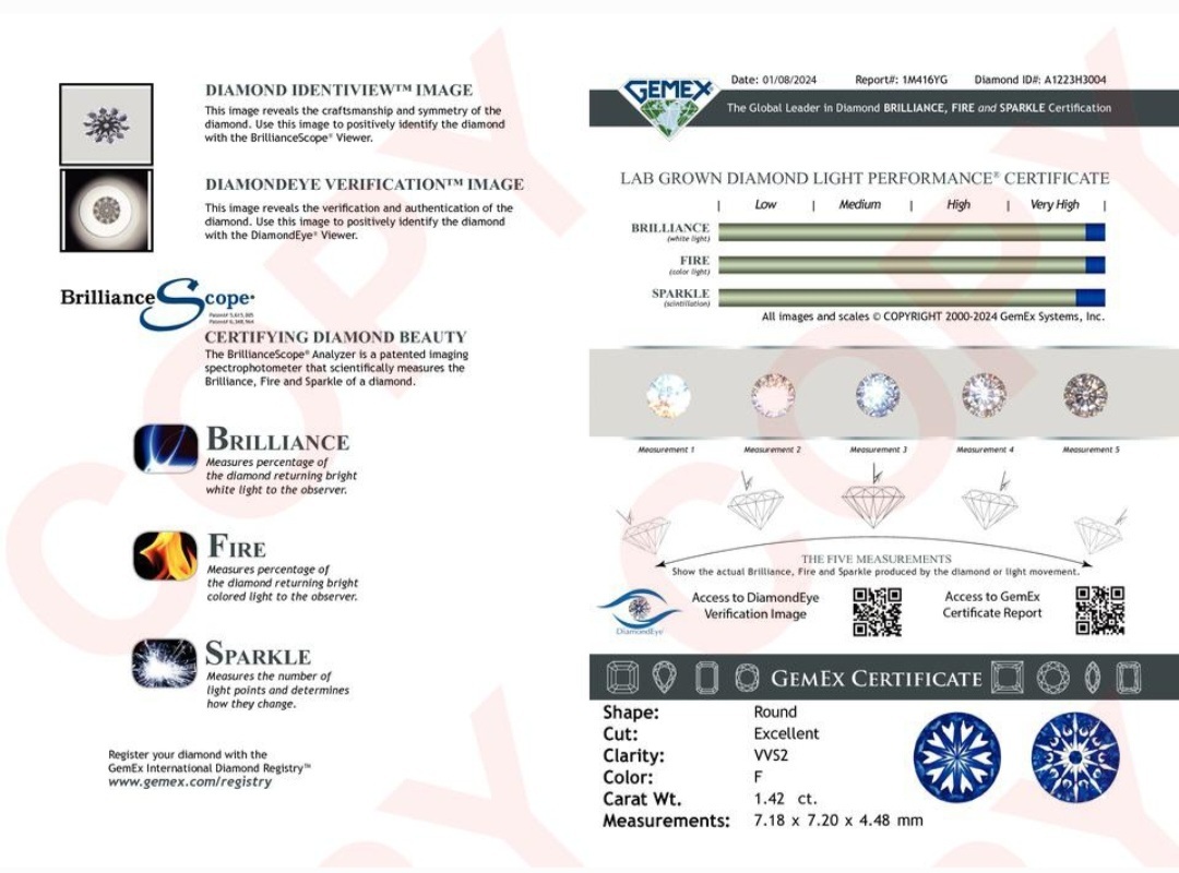 GEMEX LAB GROWN 1.42 F VVS2 3EX N (HEART ARROW)