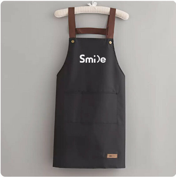 新款圍裙【釘扣背帶防水純黑色smile】【規格：70*74CM】
