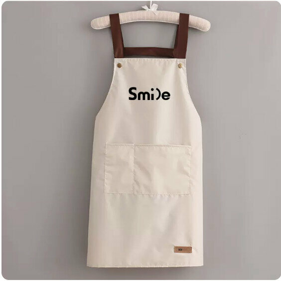 新款圍裙【釘扣背帶防水純米色smile】【規格：70*74CM】