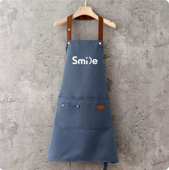 新款圍裙【防潑水咖帶釘兜掛脖艷蘭smile】【規格：68*74CM】