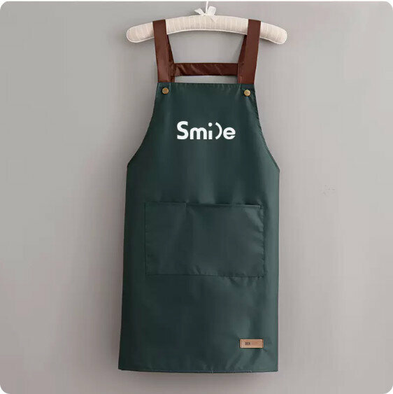 新款圍裙【釘扣背帶防水純綠色smile】【規格：70*74CM】