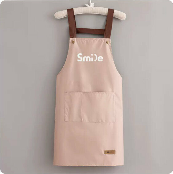新款圍裙【釘扣背帶防水純煙粉smile】【規格：70*74CM】