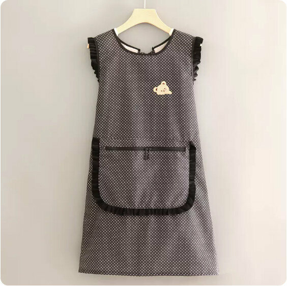 新款無袖罩衣圍裙【帆布波點繡小熊馬甲黑色】【規格：98*88CM】