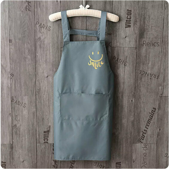 熱賣時尚圍裙【防水背帶字母笑臉純藍色】【規格：90*69CM】