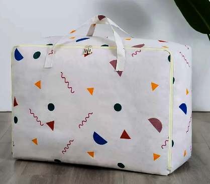 Hot selling large capacity clothing and quilt storage bag (white geometric) (size: 58*37*23CM)