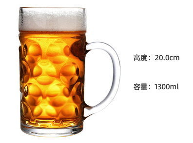 熱賣超大玻璃水杯帶把手大號啤酒杯(規格:1300ml英雄杯）