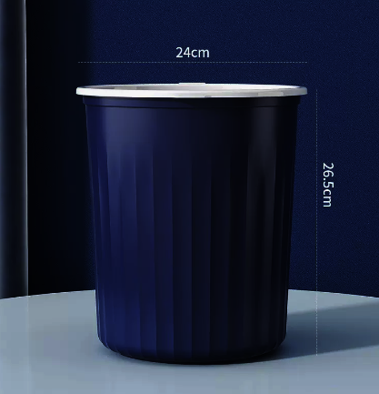 Hot selling lidless striped rim trash can (blue medium) (size: 26.5*24CM)