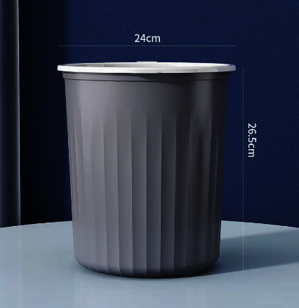 Hot selling lidless striped rim trash can (gray medium size) (size: 26.5*24CM)