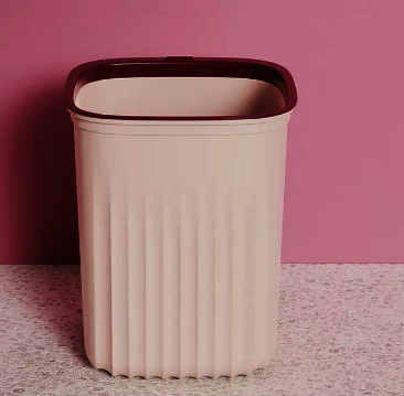 Hot selling lidless square striped trash can (pink) (size: 14L-30.5*26.5*25.2CM)
