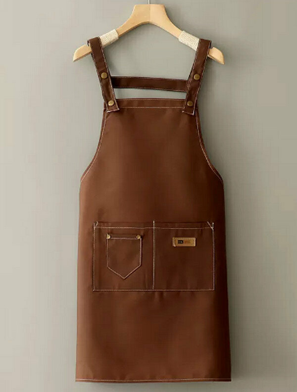 Hot selling simple one-size-fits-all apron-canvas stitching-straps-pure coffee color