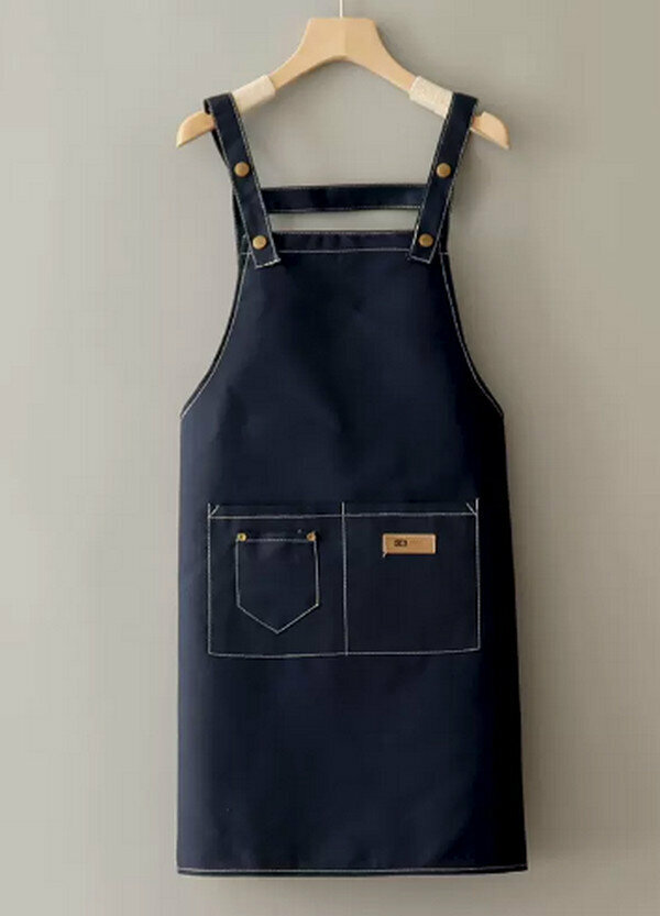 Hot selling simple one-size-fits-all apron-canvas stitching-straps-pure navy blue