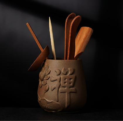 Hot Selling Ceramic Tea Set Accessories Tea Ceremony Nanzhu Six Gentlemen Set (Rough Pottery Zen Characters) Height 9.5CM Width 8.5CM
