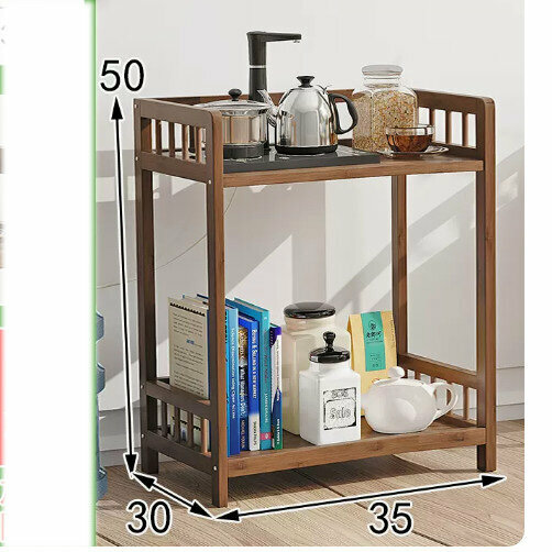 Hot selling wooden storage rack (2 layers, brown, length 35 [without wheels])