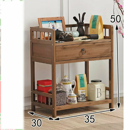 Hot selling wooden storage rack (2 layers with smoked brown, length 35 [without wheels])