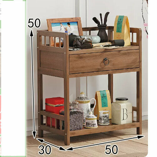 Hot selling wooden storage rack (2 layers with smoked brown, length 50 [without wheels])