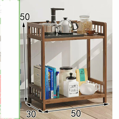 Hot selling wooden storage rack (2 layers, brown, 50 cm long [without wheels])