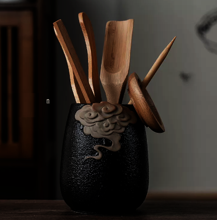 Hot Selling Ceramic Tea Set Accessories Tea Ceremony Nanzhu Six Gentlemen Set (Xiangyun Black Can) Height 18CM Width 7.2CM
