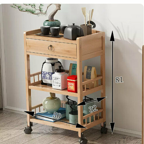 Hot selling wooden storage rack (3-layer fence with wheels and drawers [original color] length 50)