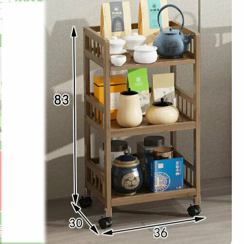 Hot selling wooden storage rack (3 layers, unpainted, brown, 35cm long [with wheels])