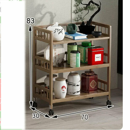 Hot selling wooden storage rack (3 layers, unpainted, brown, length 70 [with wheels])