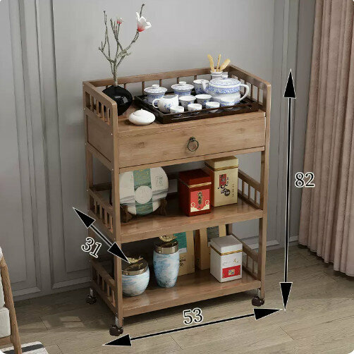 Hot selling wooden storage rack (3 layers with brown color, length 53 [with wheels])