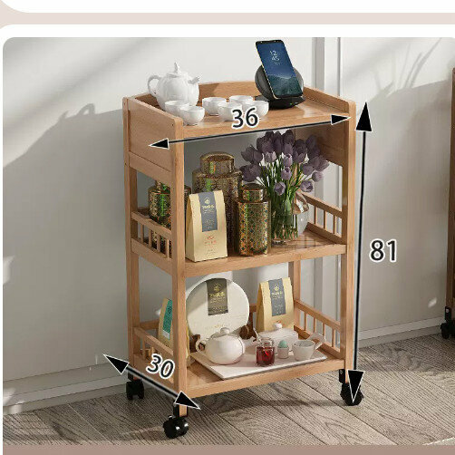 Hot selling wooden storage rack (3-layer fence with wheels without drawers [original color] length 36)